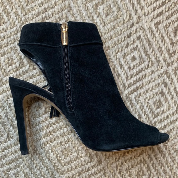 Vince Camuto Black Suede Peep Toe Booties - Picture 5 of 12